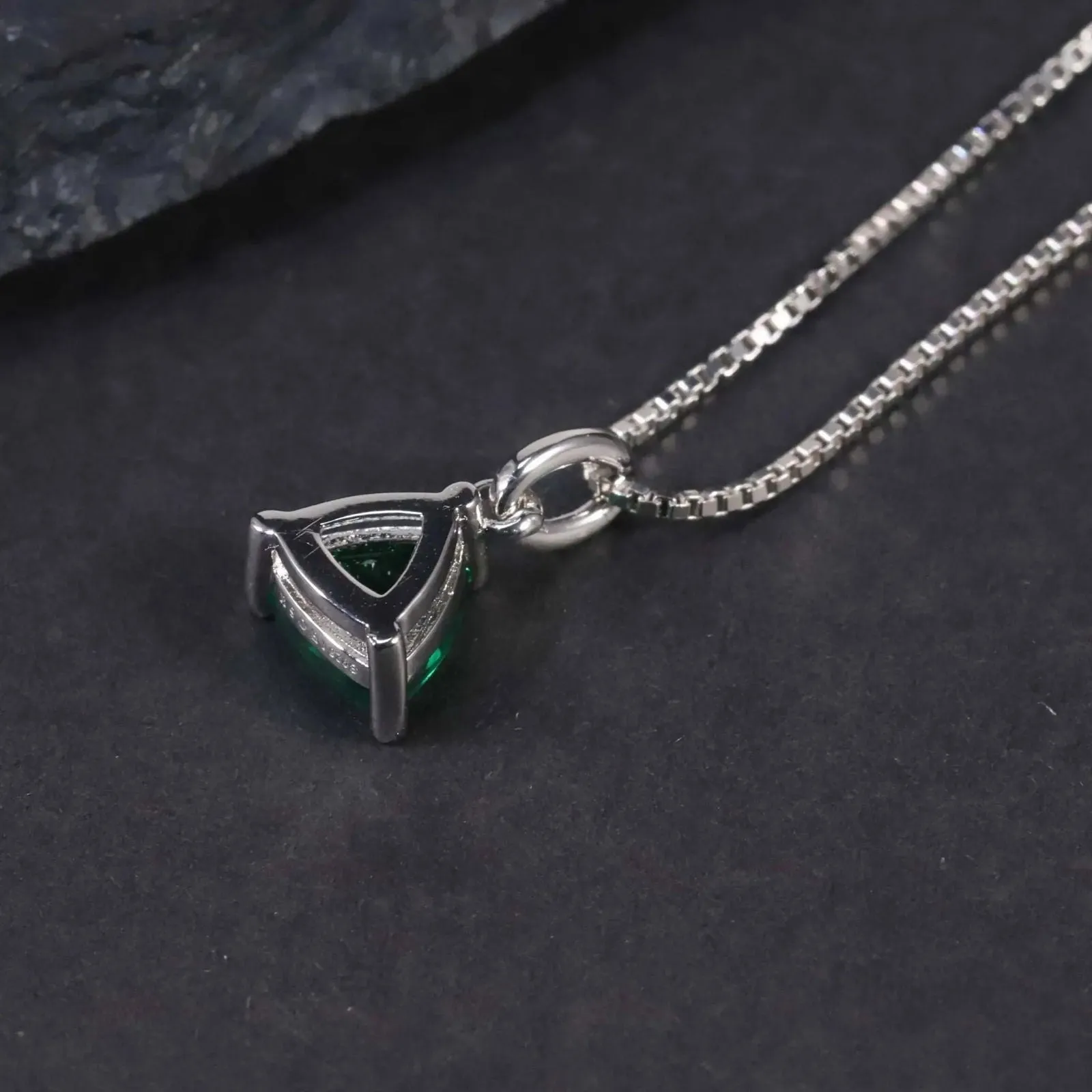 Irosk Trillion Cut Pendant in Sterling Silver -  Emerald