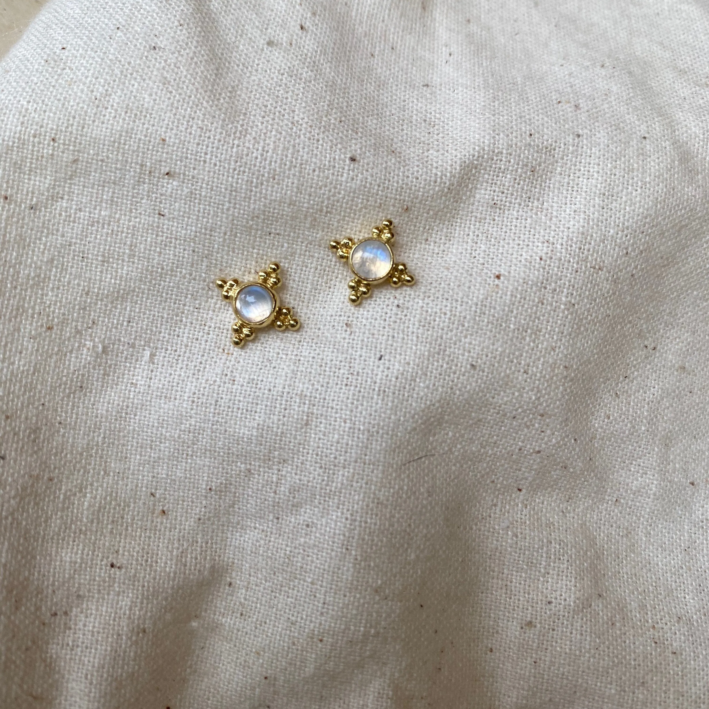 Ivy 14K Gold Rainbow Moonstone Stud Earrings