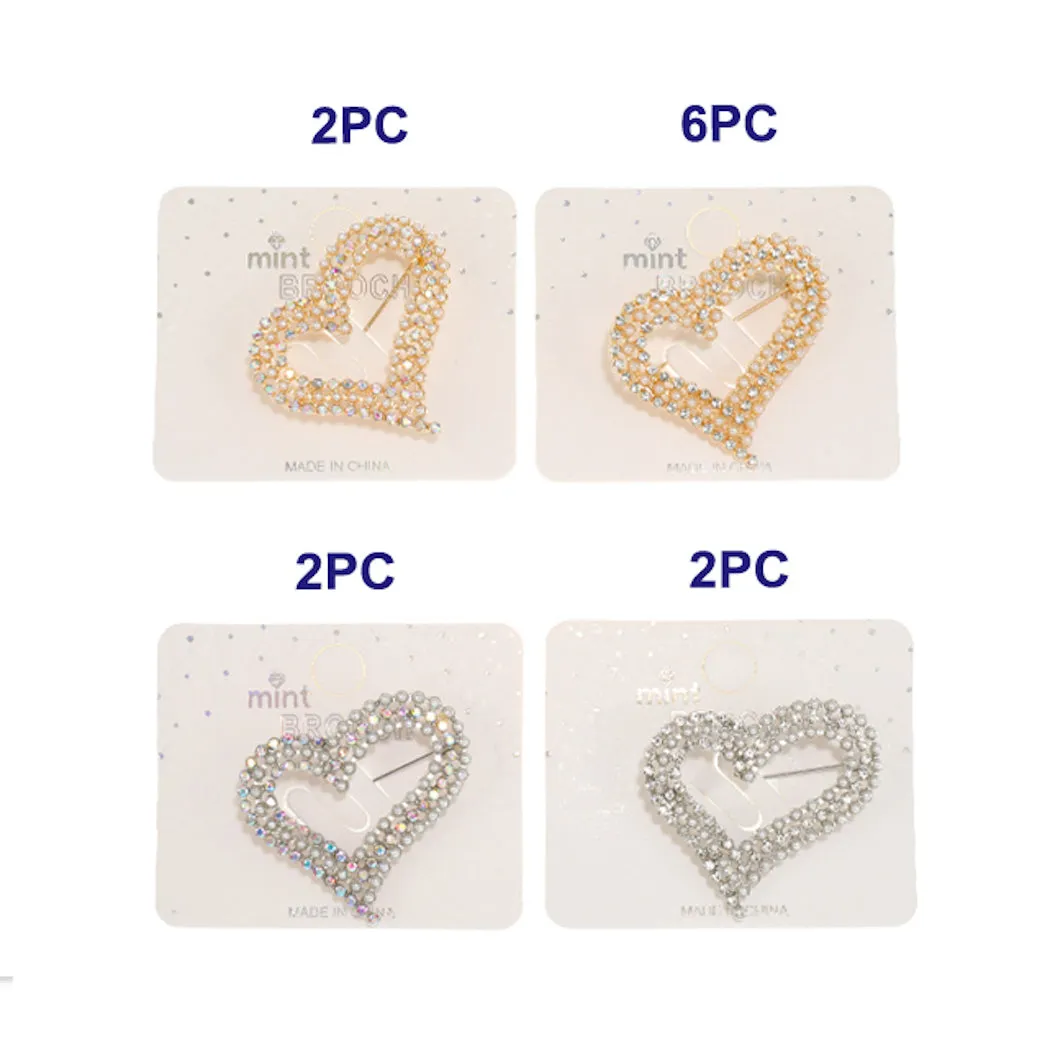 JAH46466-Rhinestone Pearl Heart Cutout Brooch