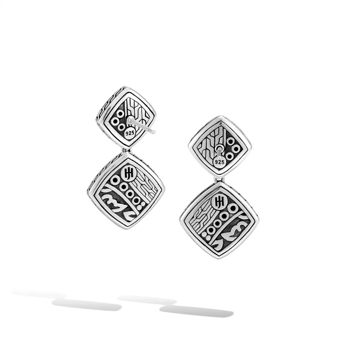 John Hardy Classic Chain Sterling Silver Hammered Square Drop Earrings