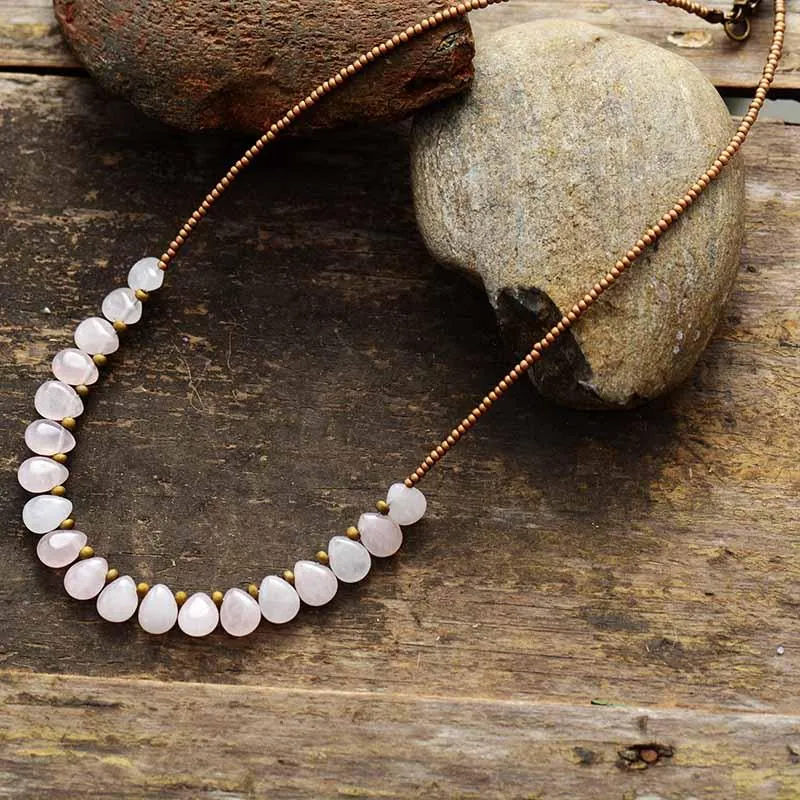 'Kaya' Rose Quartz and Seed Beads Necklace