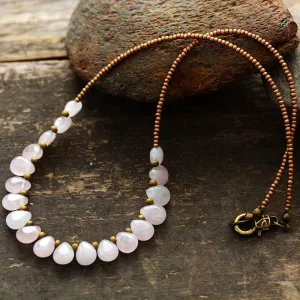 'Kaya' Rose Quartz and Seed Beads Necklace