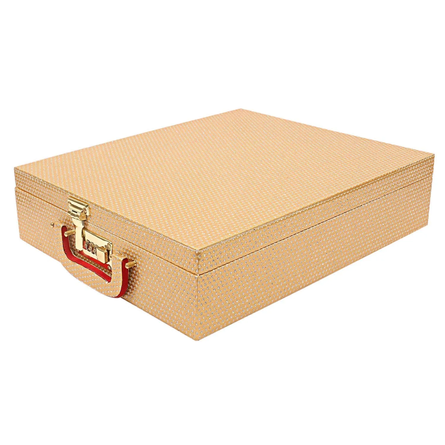 Kuber Industries Rectangular Wooden Five Rod Bangle Storage Box (38x32x10 cm, Gold), Standard (CTKTC08697)