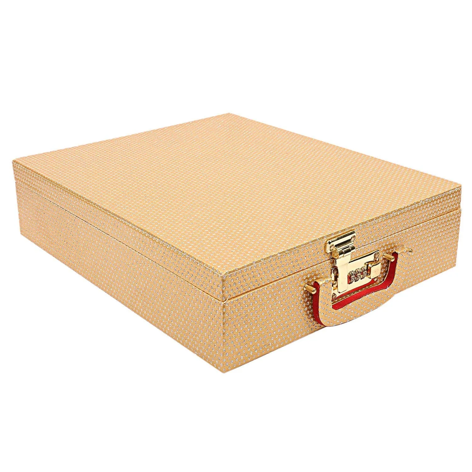 Kuber Industries Rectangular Wooden Five Rod Bangle Storage Box (38x32x10 cm, Gold), Standard (CTKTC08697)