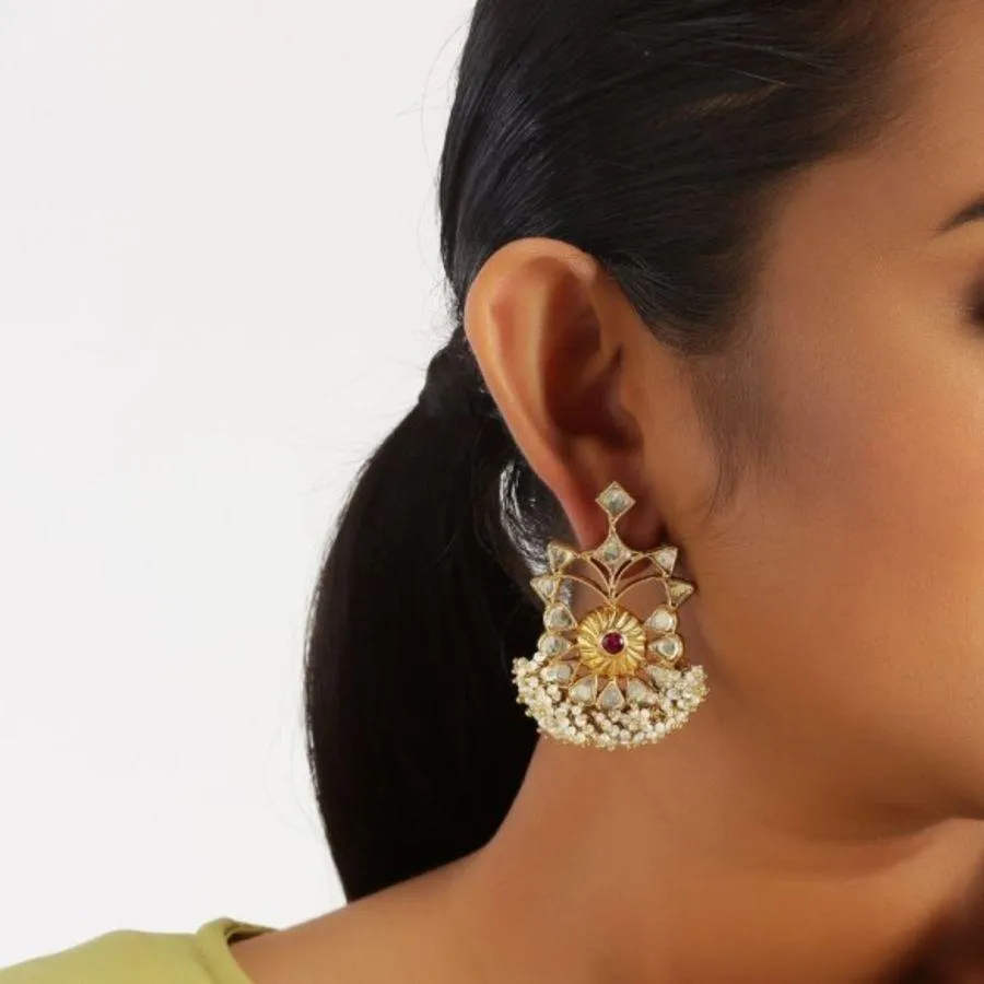 Kundan Pearl Drop Silver Earrings