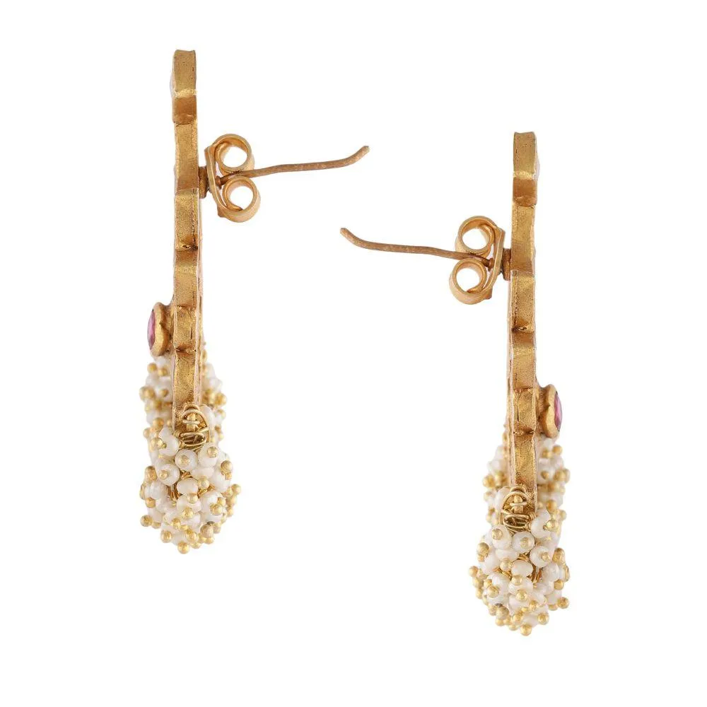 Kundan Pearl Drop Silver Earrings