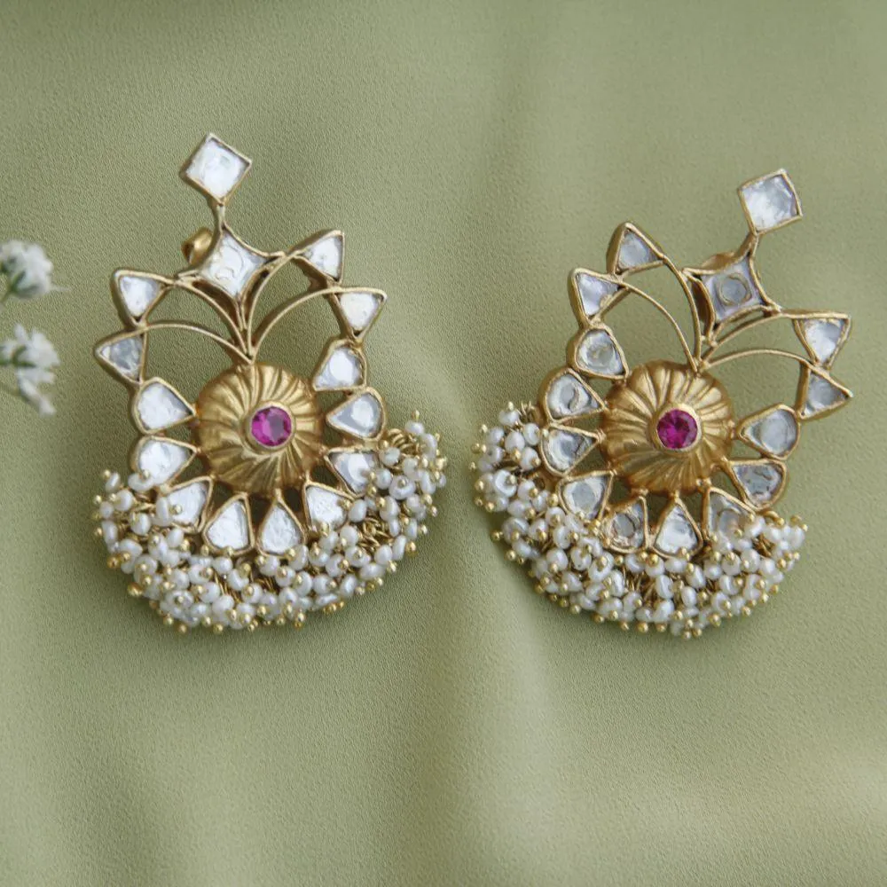 Kundan Pearl Drop Silver Earrings