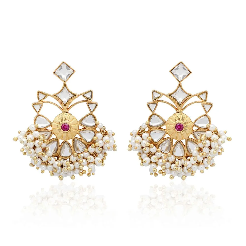 Kundan Pearl Drop Silver Earrings