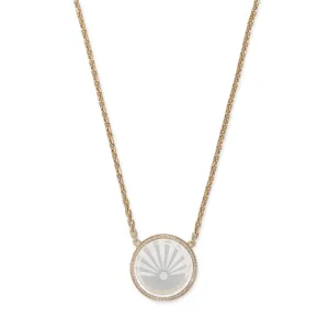 LARGE PAVE CARVED SUNSHINE CLEAR QUARTZ ROUND MOE CHAIN NECKLACE