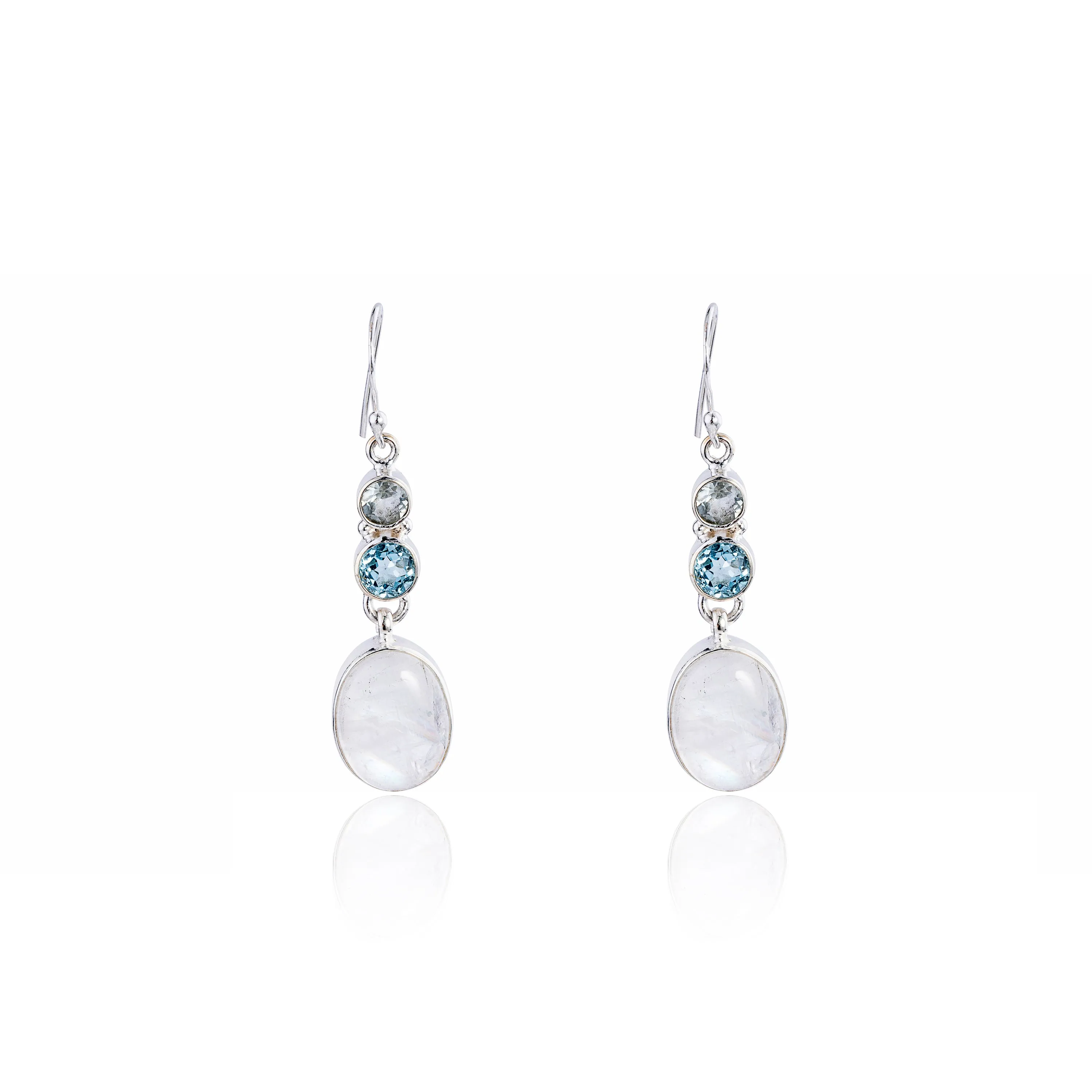 Lucinda Moonstone and Topaz Earrings, Sterling Silver