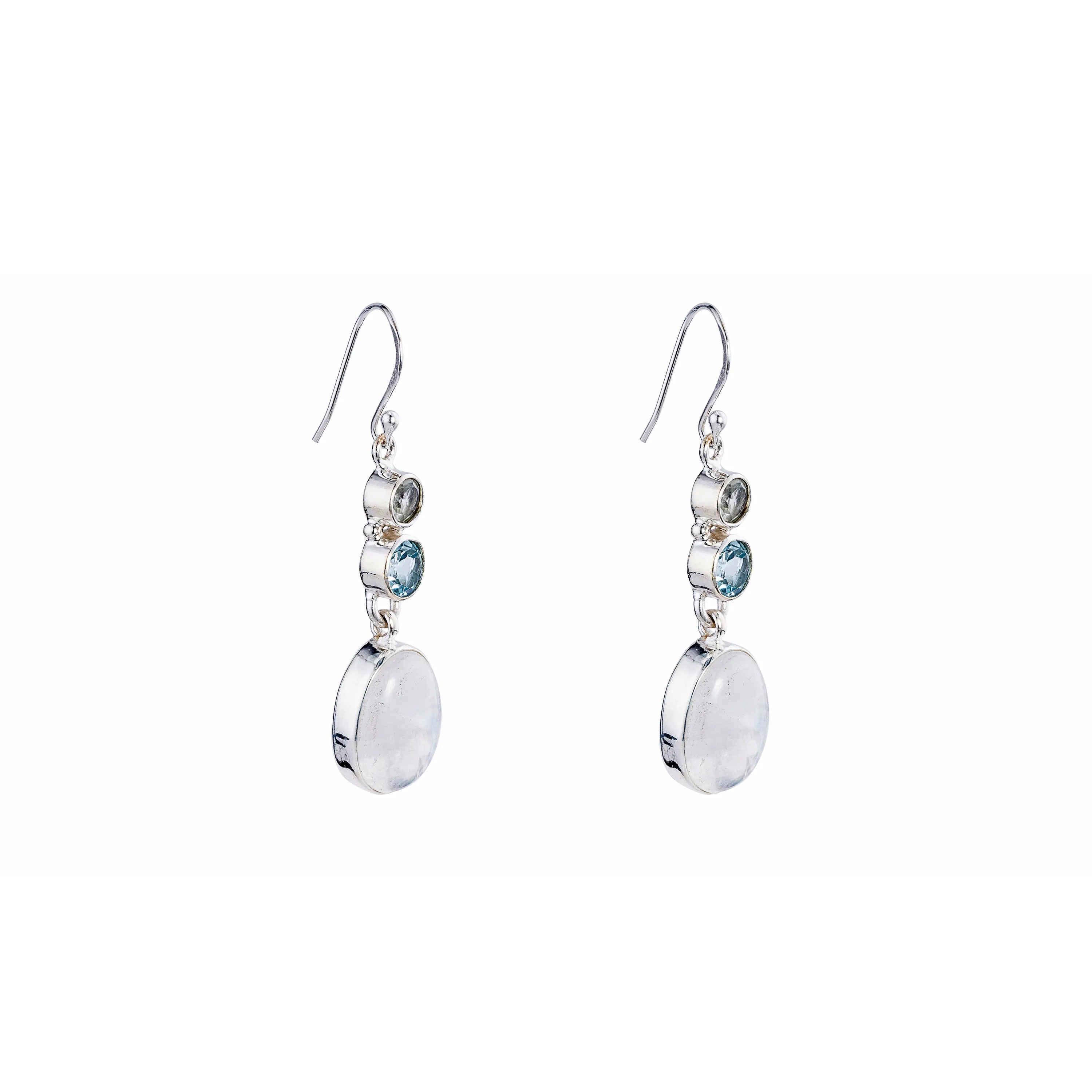 Lucinda Moonstone and Topaz Earrings, Sterling Silver