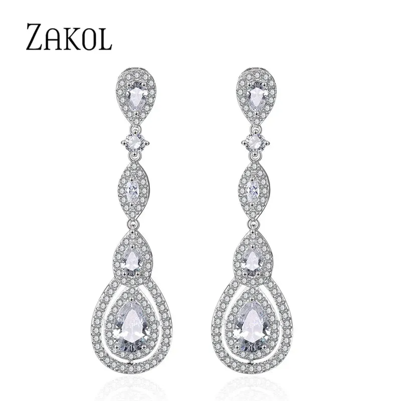 Luxury Water Drop Cubic Zircon Long Dangle Earrings