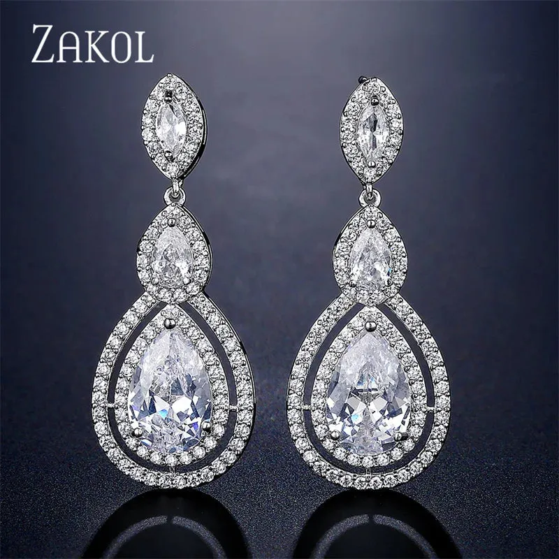 Luxury Water Drop Cubic Zircon Long Dangle Earrings