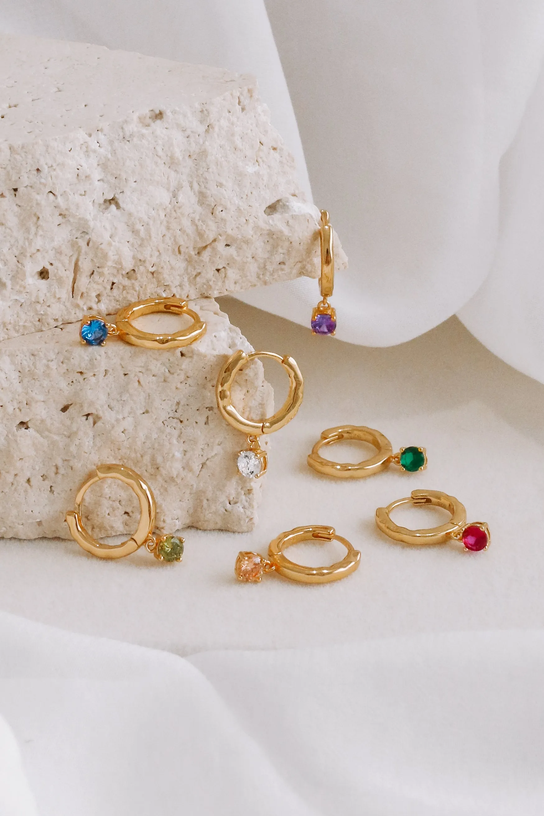 Marisa - Gold or Silver Sterling Silver Birthstone Hoop Earrings