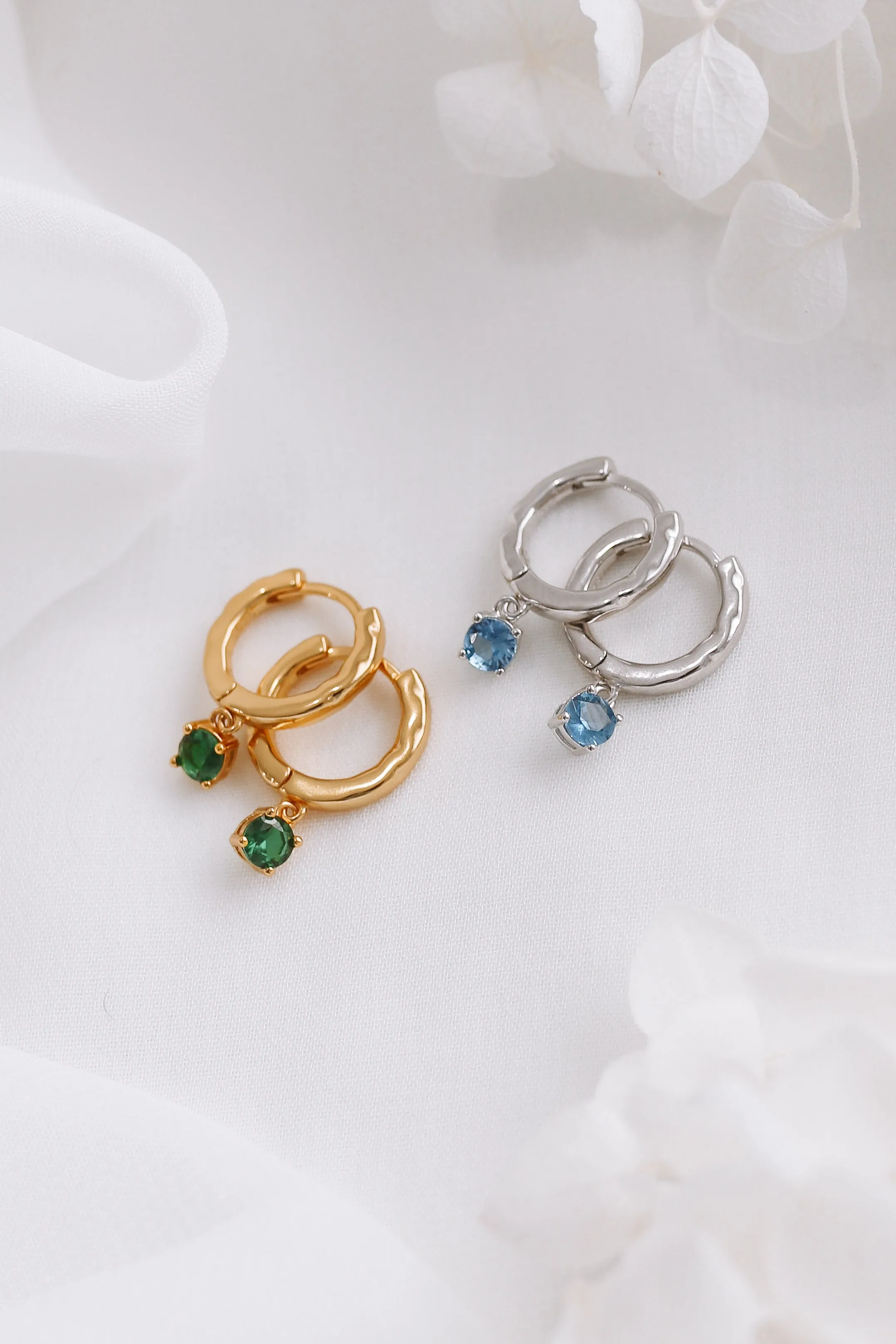 Marisa - Gold or Silver Sterling Silver Birthstone Hoop Earrings