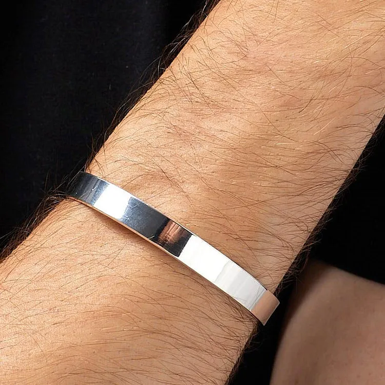 Men's 9mm Solid 925 Silver Cuff | Classic Plain Bangle Bracelet For Men Adjusable Size