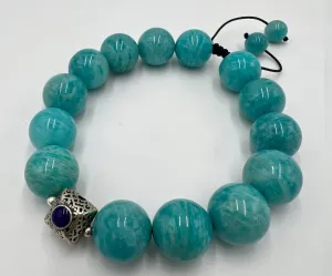 mens turquoise bracelet, natural stone and silver