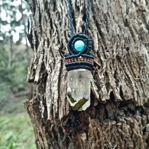 Milky quartz with green tourmaline necklace