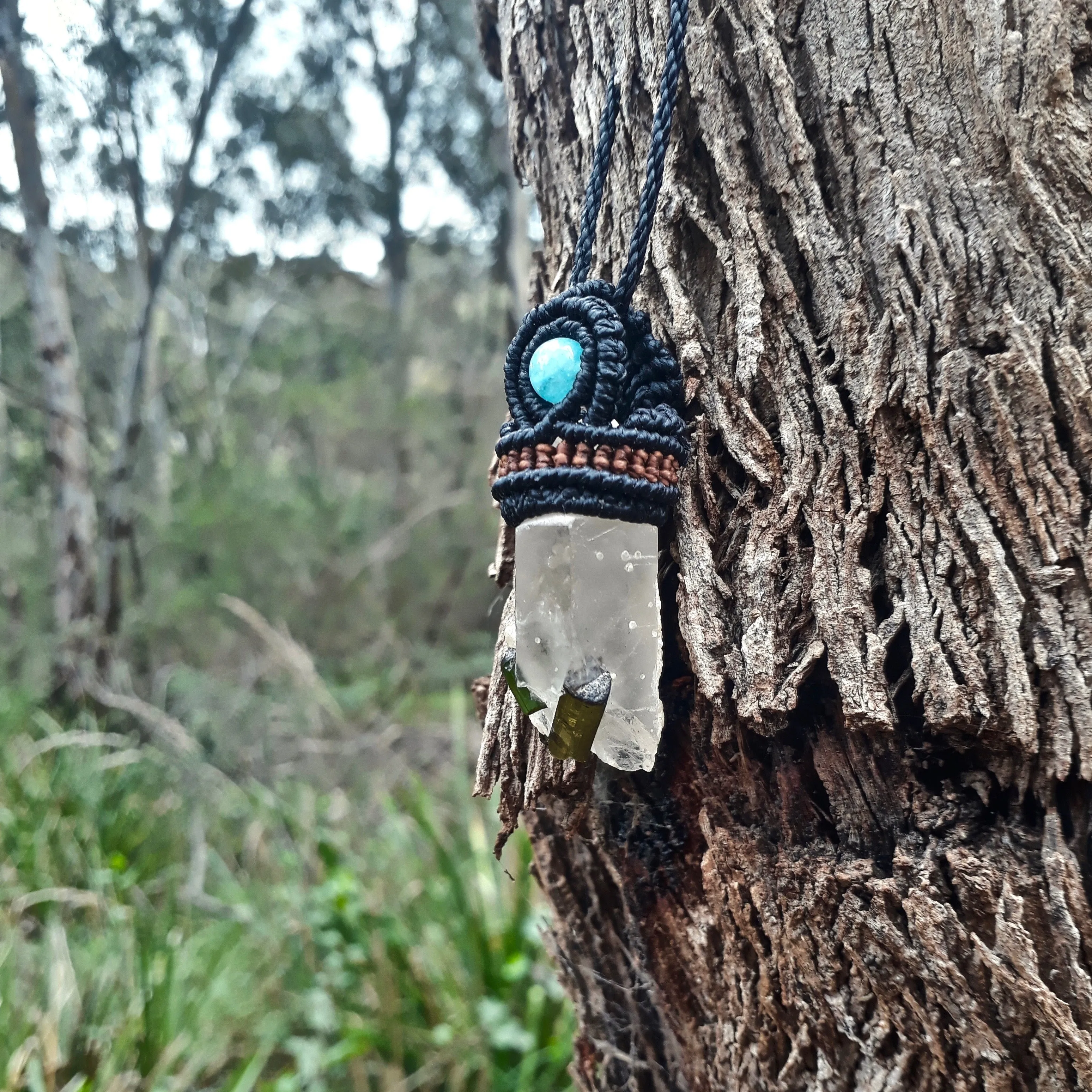 Milky quartz with green tourmaline necklace