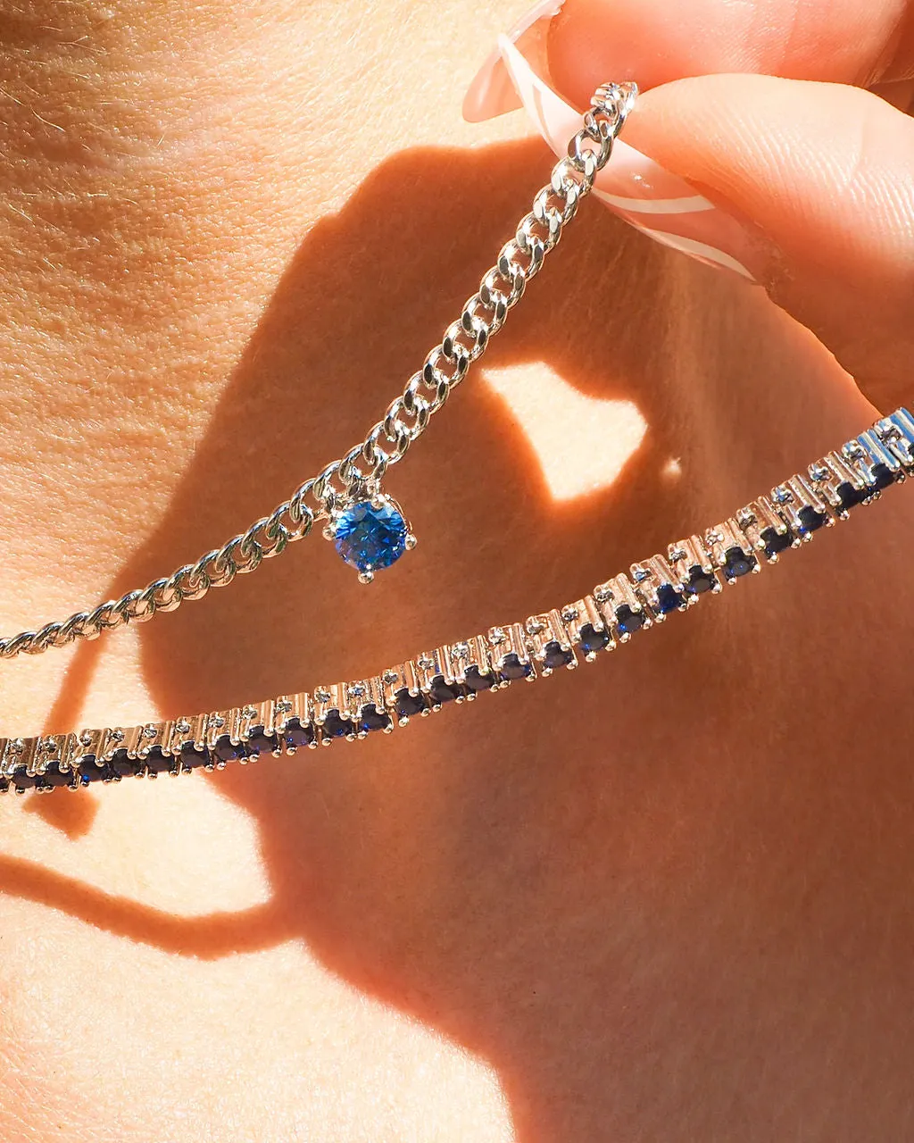 Mini Ballier Necklace- Blue Sapphire- Silver