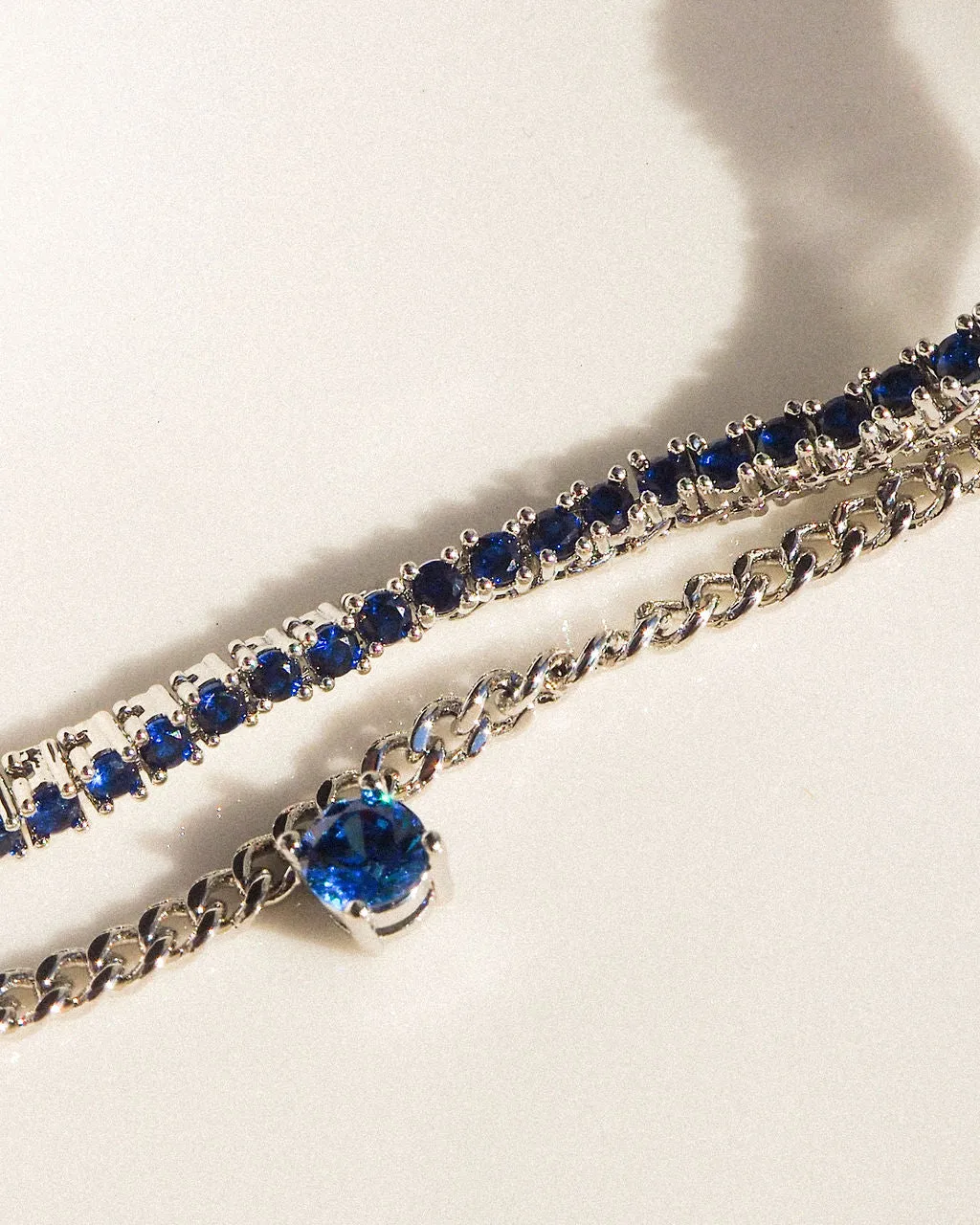 Mini Ballier Necklace- Blue Sapphire- Silver