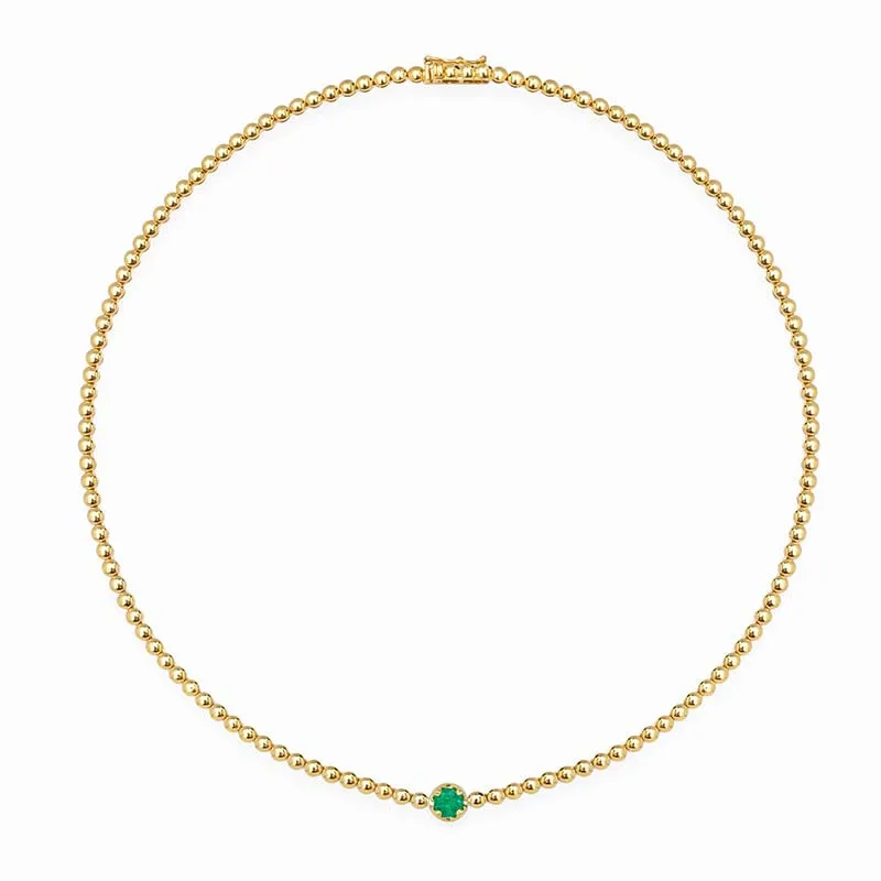 Mini Bezel Tennis Necklace with Illusion Set Emerald Center