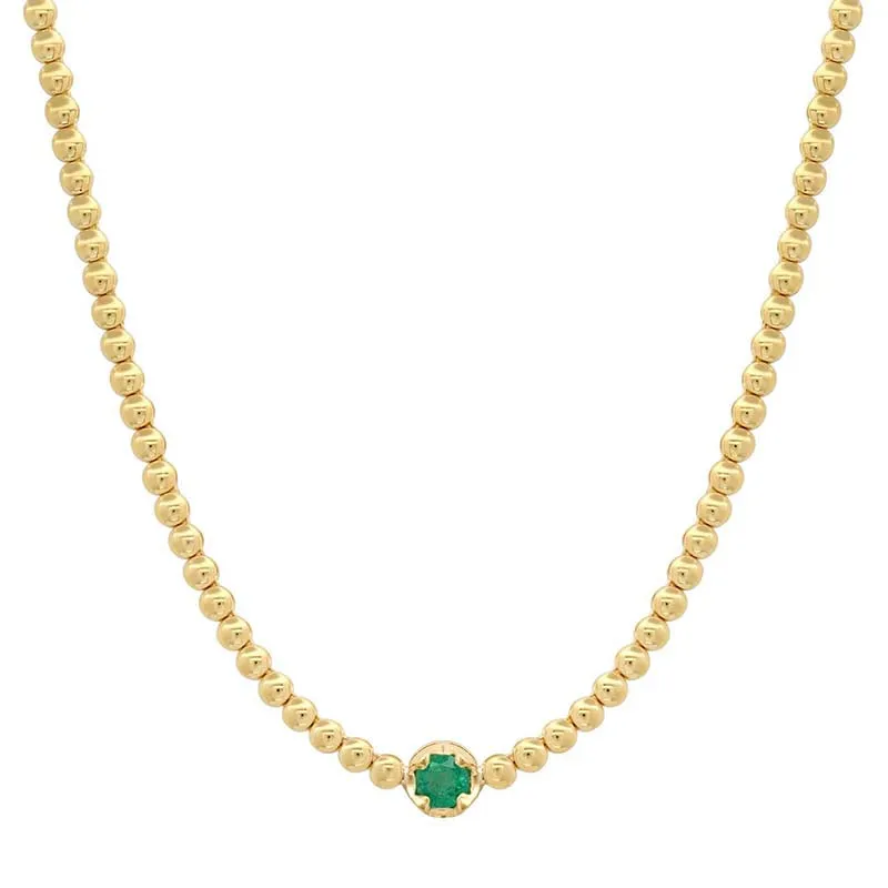 Mini Bezel Tennis Necklace with Illusion Set Emerald Center