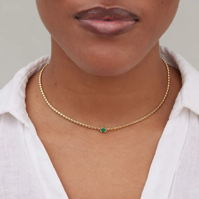 Mini Bezel Tennis Necklace with Illusion Set Emerald Center