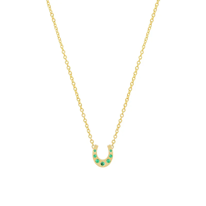 Mini Horseshoe Necklace with Emerald Accents