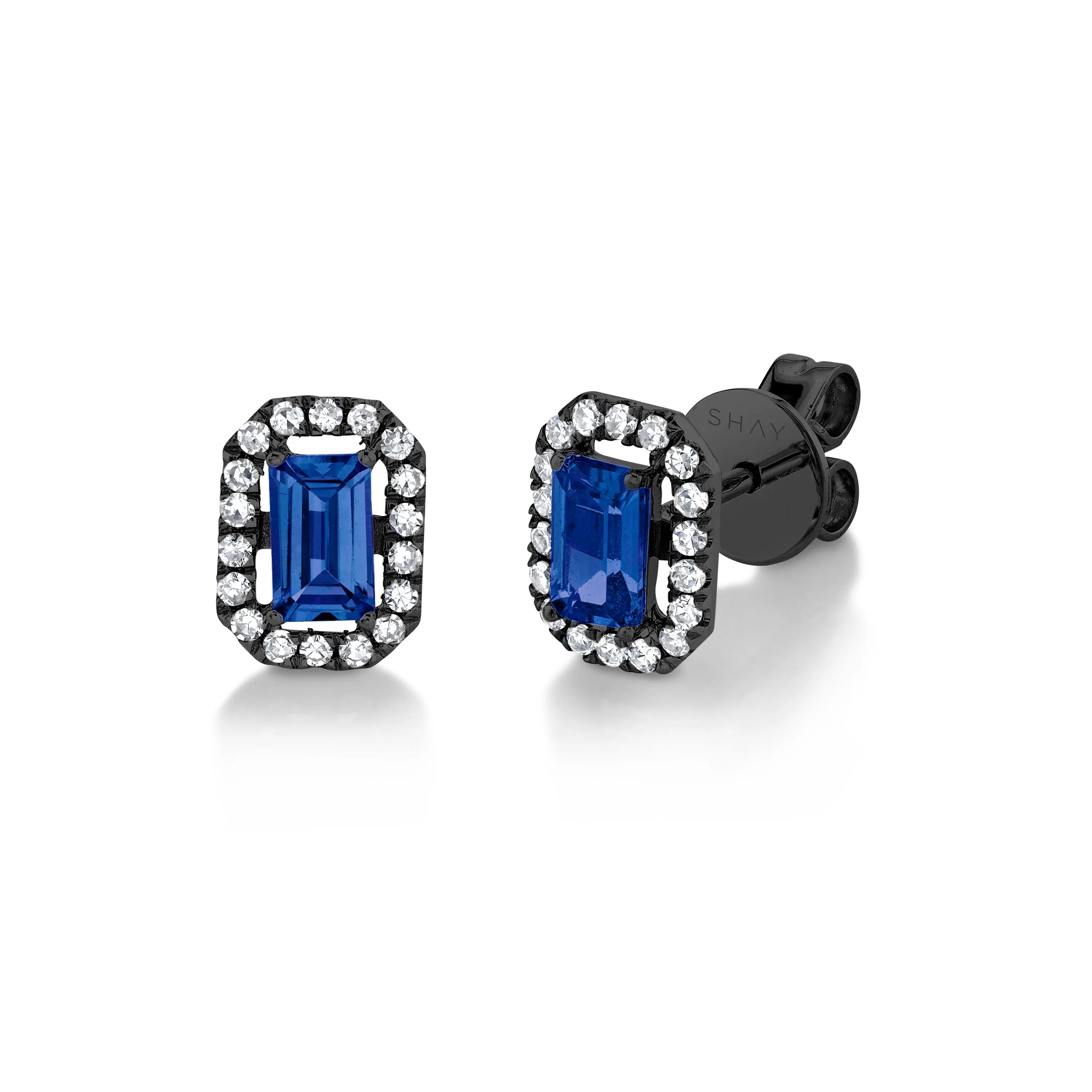 MINI ME DIAMOND HALO BLUE SAPPHIRE STUDS