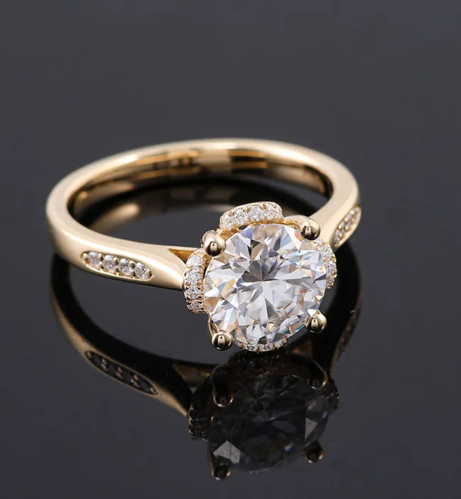 Natural 14k Solid Gold Flowers Diamond Band, Wedding Rings, Anniversary Gift/2200