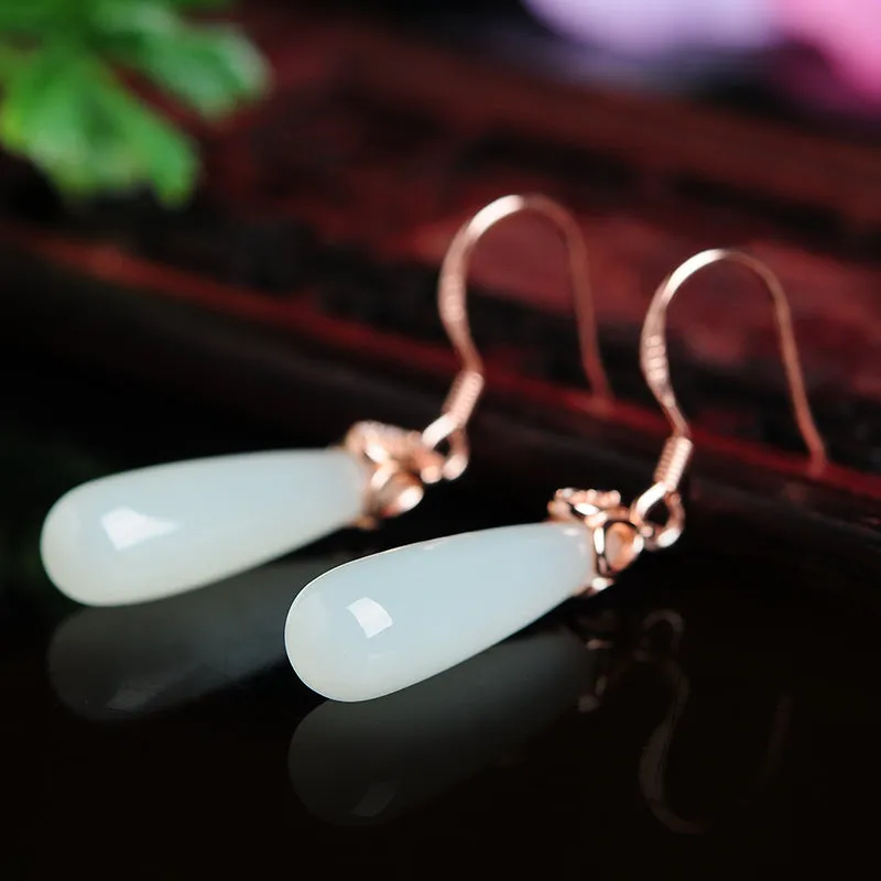 Natural Jade Earrings Nephrite Silver Earrings WE13