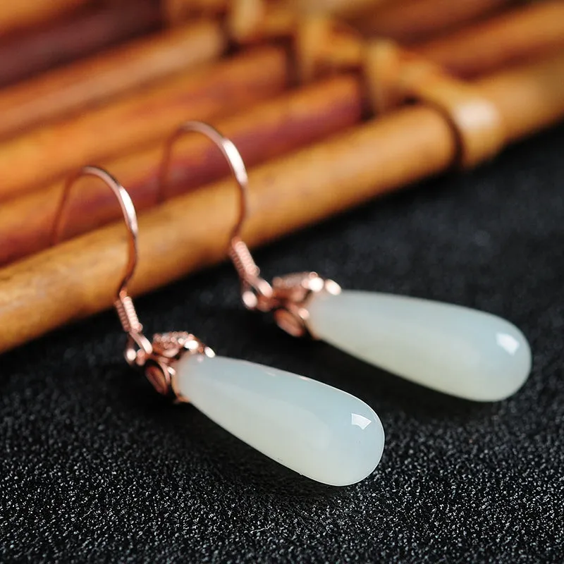 Natural Jade Earrings Nephrite Silver Earrings WE13