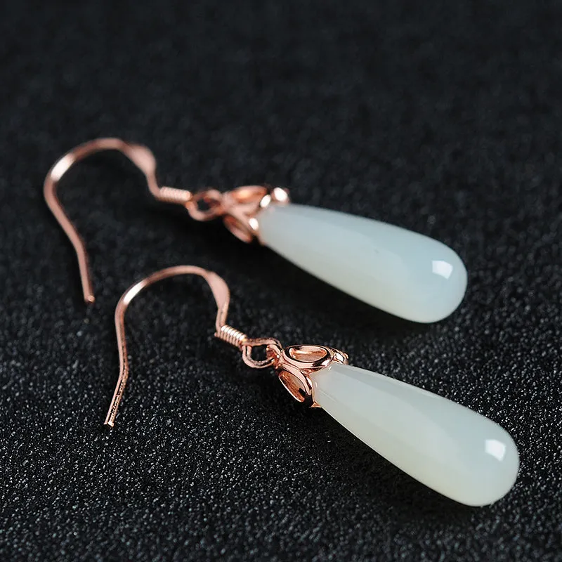 Natural Jade Earrings Nephrite Silver Earrings WE13