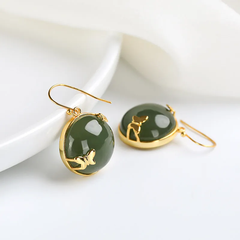 Natural Jade Earrings Nephrite Silver Earrings ZNE379