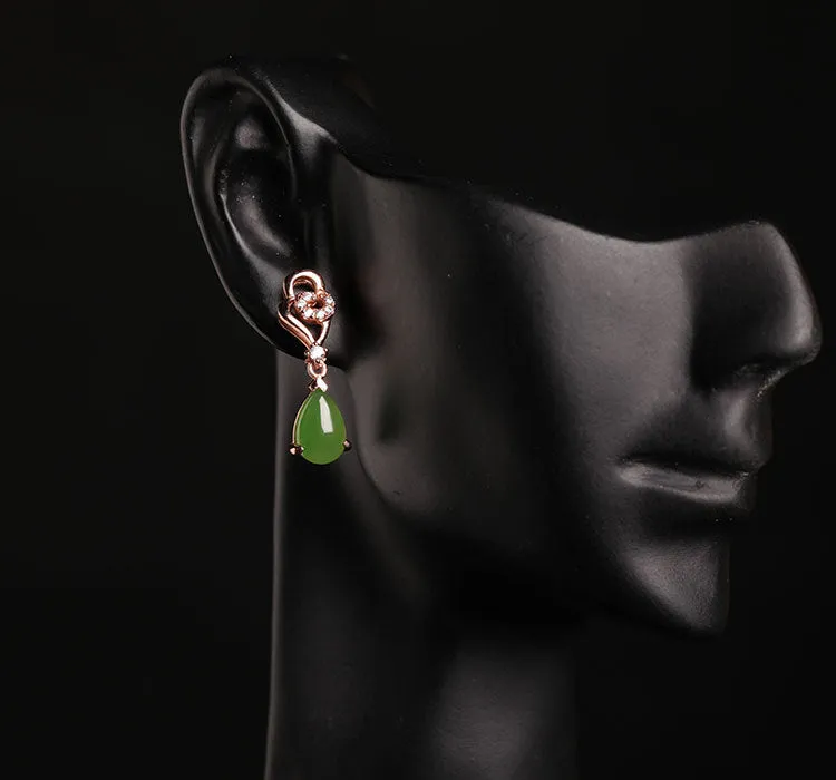 Natural Jade Earrings Nephrite Silver Zircon Earrings ZEG520