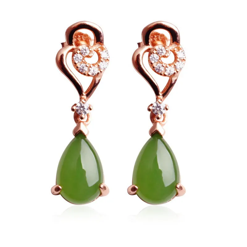 Natural Jade Earrings Nephrite Silver Zircon Earrings ZEG520