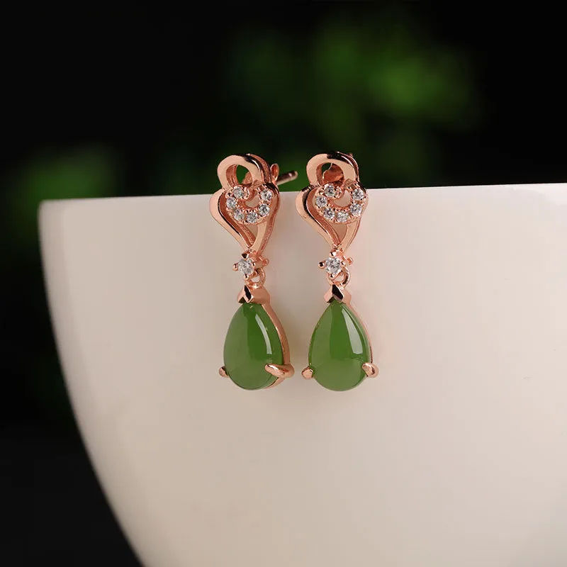 Natural Jade Earrings Nephrite Silver Zircon Earrings ZEG520