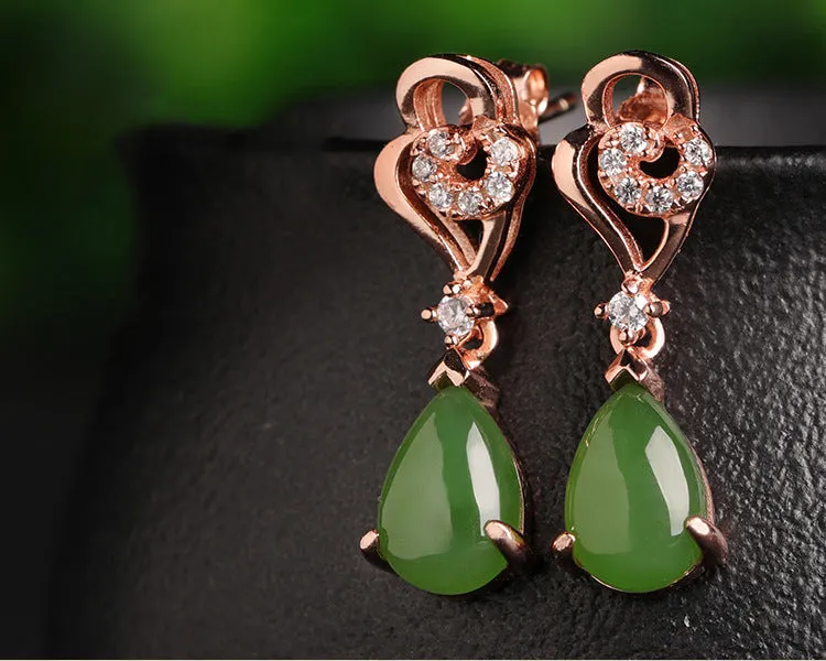 Natural Jade Earrings Nephrite Silver Zircon Earrings ZEG520