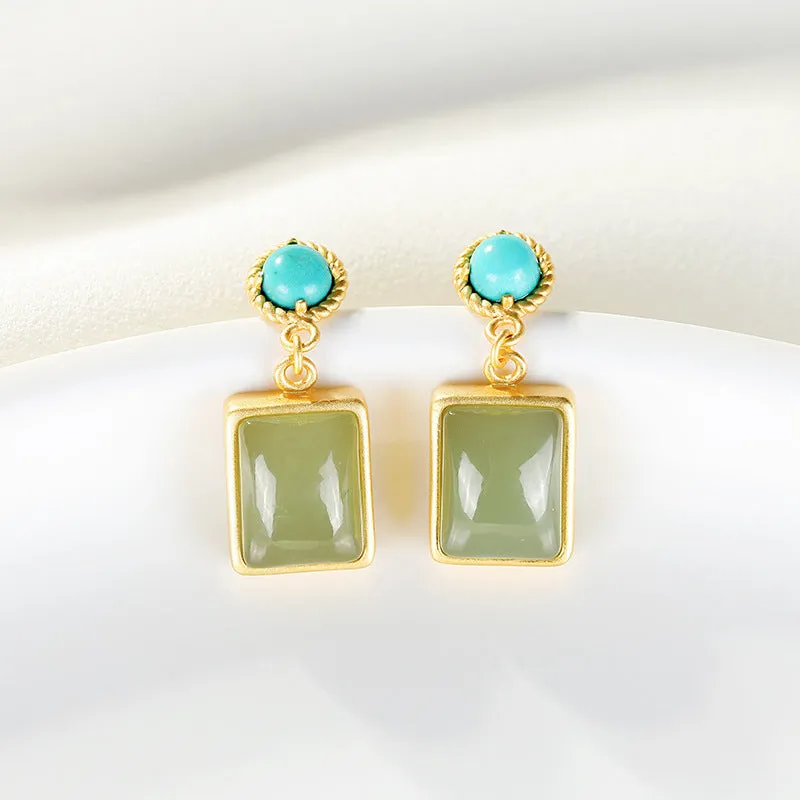 Natural Jade Earrings Nephrite Turquoise Silver Earrings ZNE369