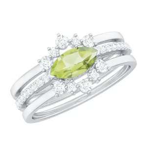 Natural Peridot and Diamond Ring Set in Prong Setting