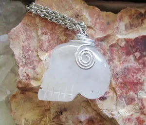 Natural Quartz Crystal Skull Day of the Dead Jewelry Pendant Necklace