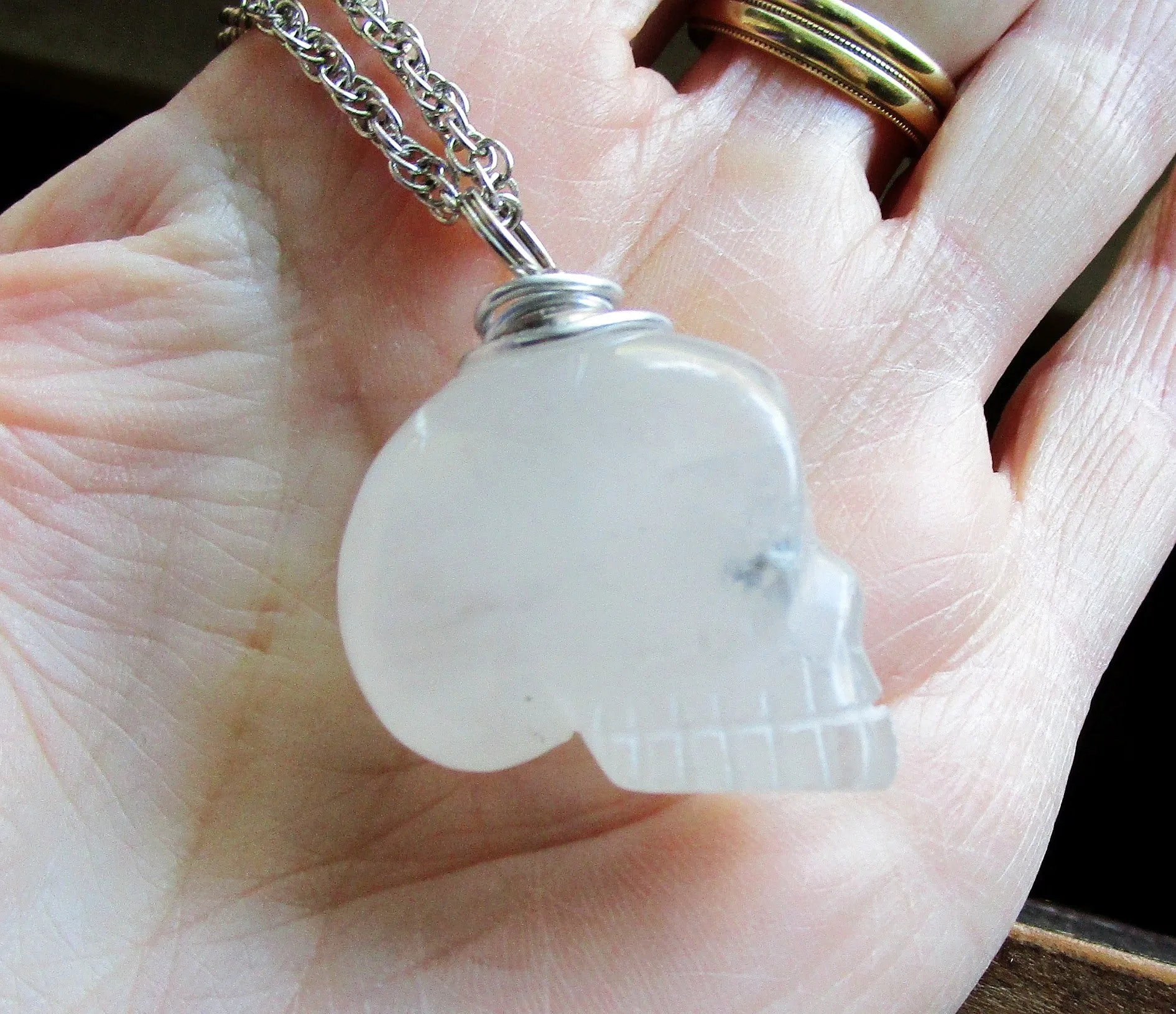 Natural Quartz Crystal Skull Day of the Dead Jewelry Pendant Necklace