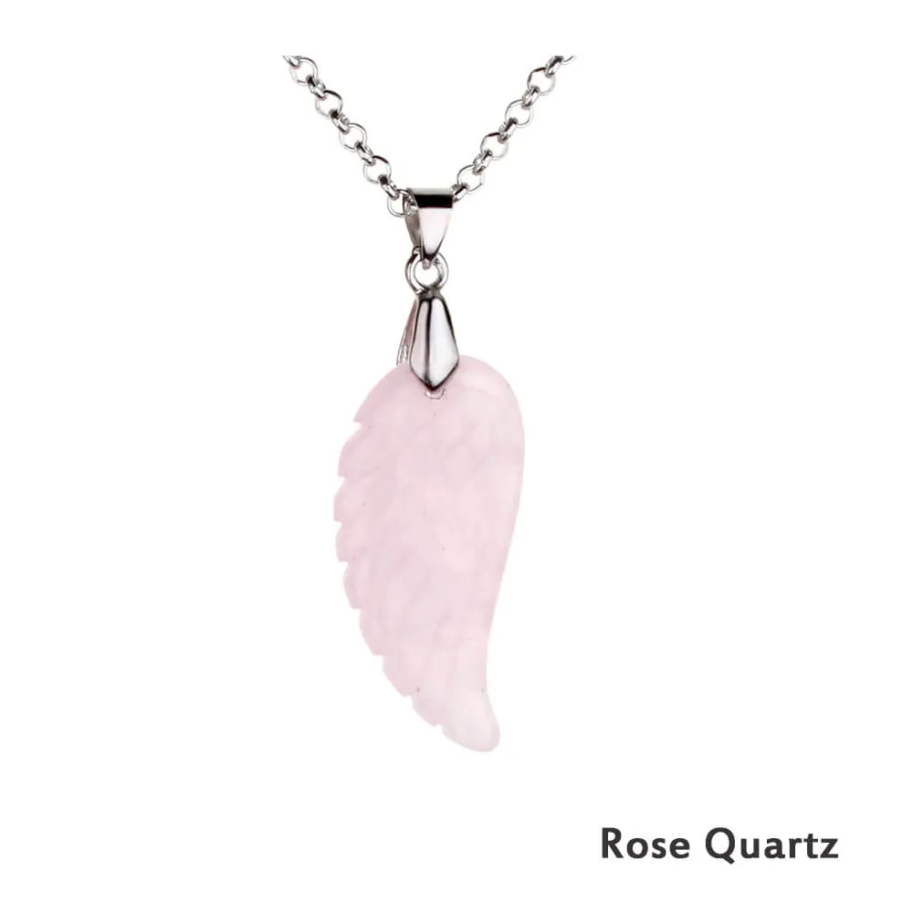 Natural Quartz Reiki Angel Wings Pendant Necklace | Jovivi