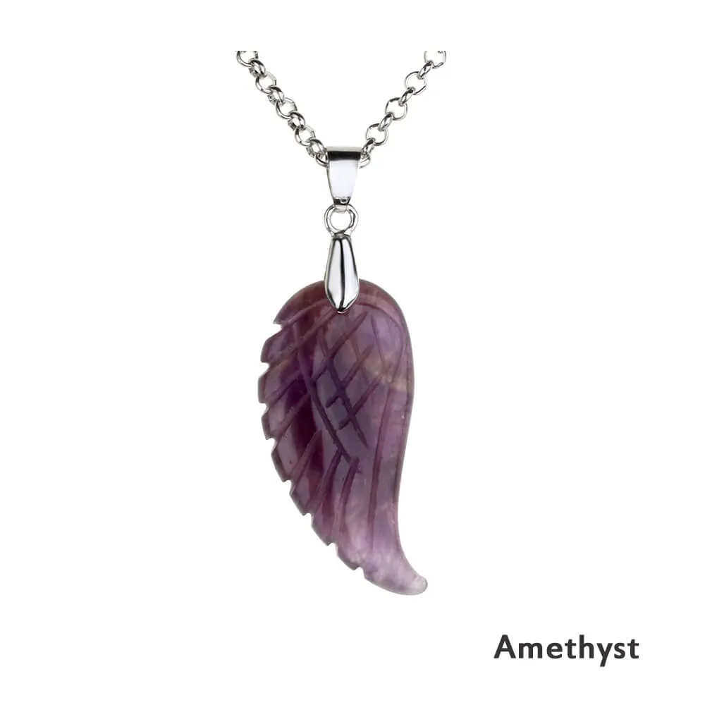 Natural Quartz Reiki Angel Wings Pendant Necklace | Jovivi