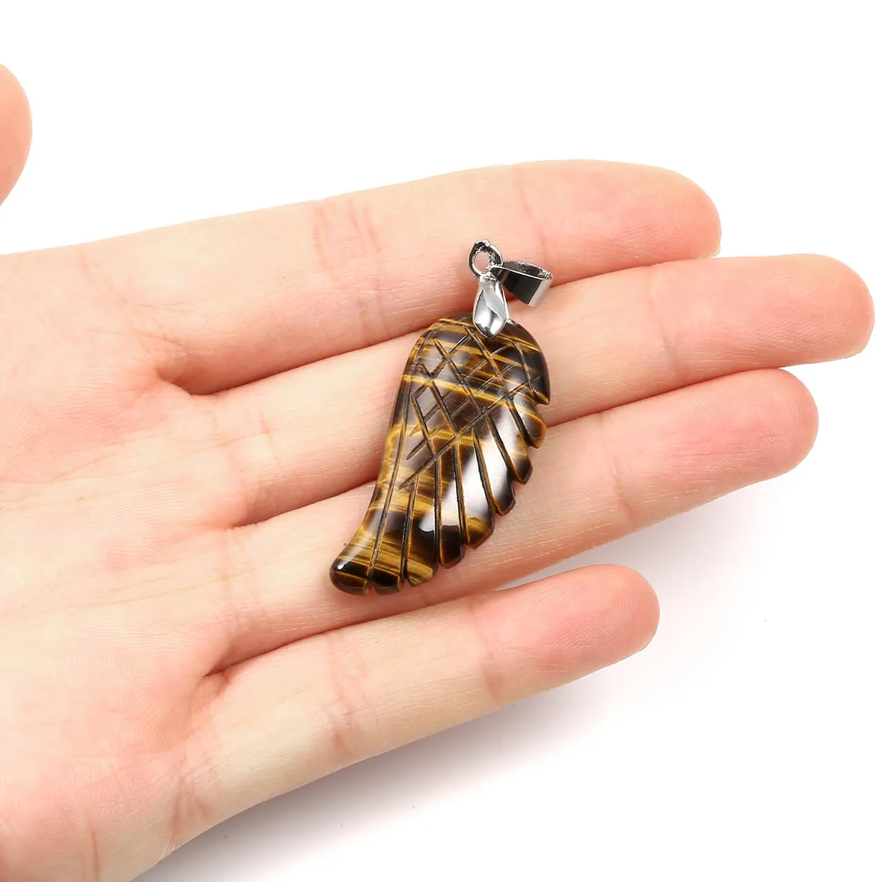 Natural Quartz Reiki Angel Wings Pendant Necklace | Jovivi