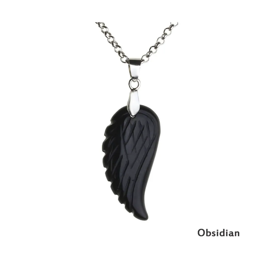 Natural Quartz Reiki Angel Wings Pendant Necklace | Jovivi