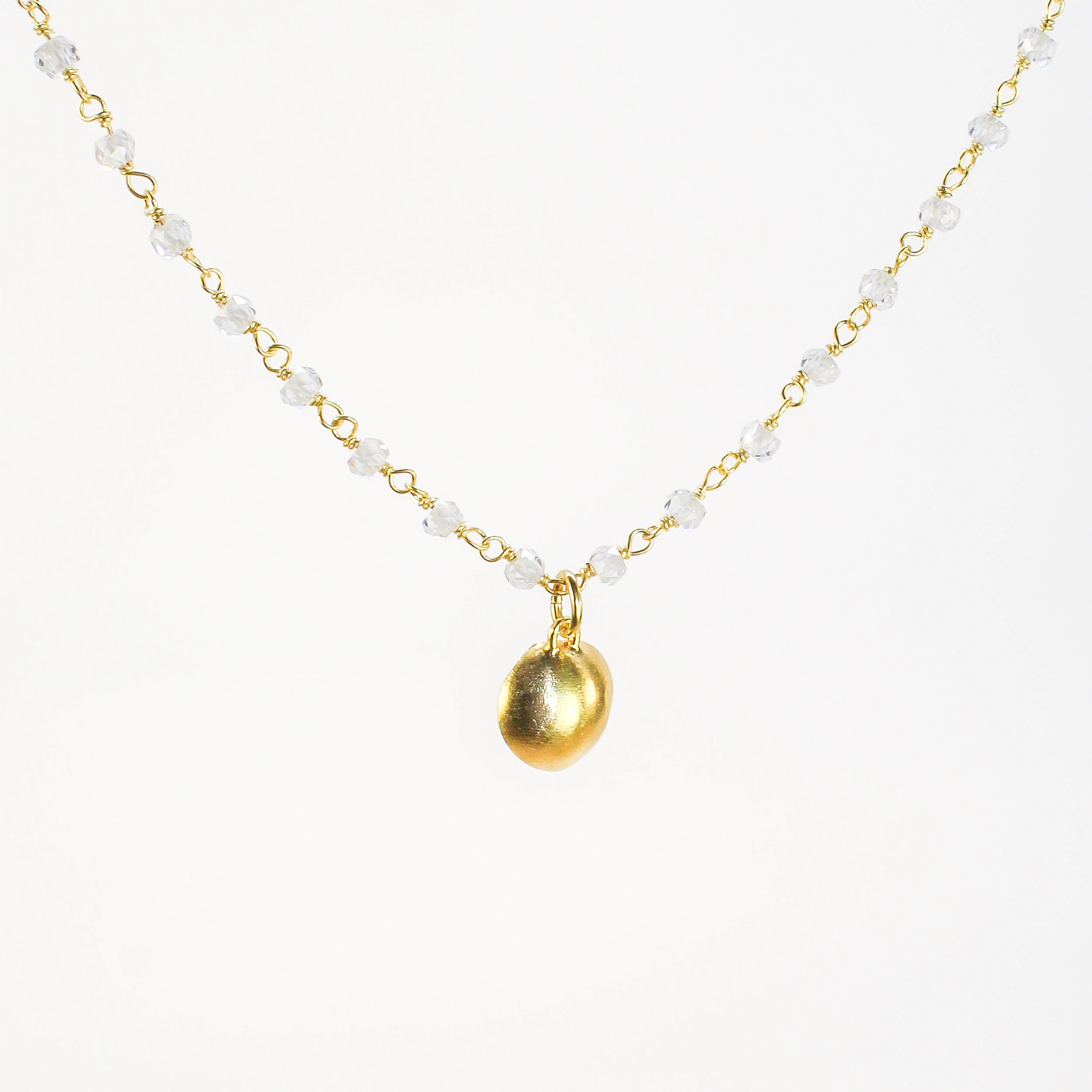 NEW! Medium Dishy Pod in Gold Vermeil on Quartz Beaded Chain by Sarah Richardson