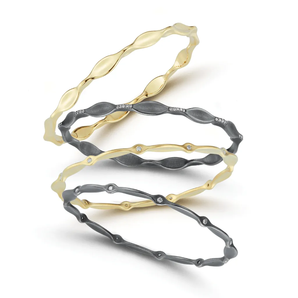 On the Edge Yellow Gold Wide Stack Bracelet