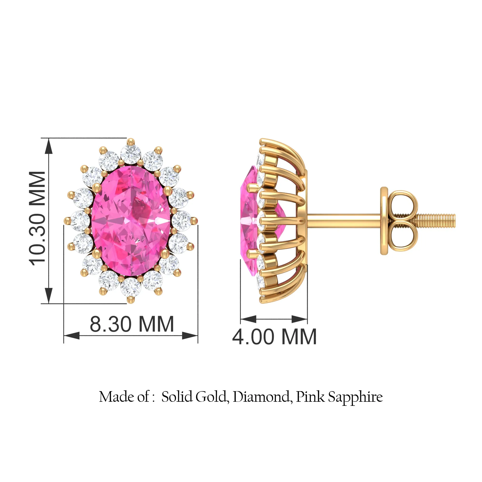 Oval Cut Pink Sapphire and Diamond Halo Stud Earrings